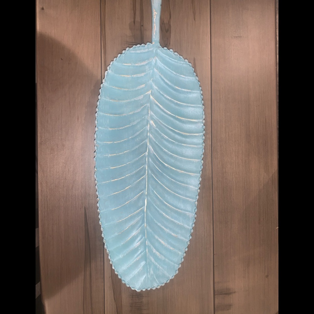 Metal feather green goldish silverish accents